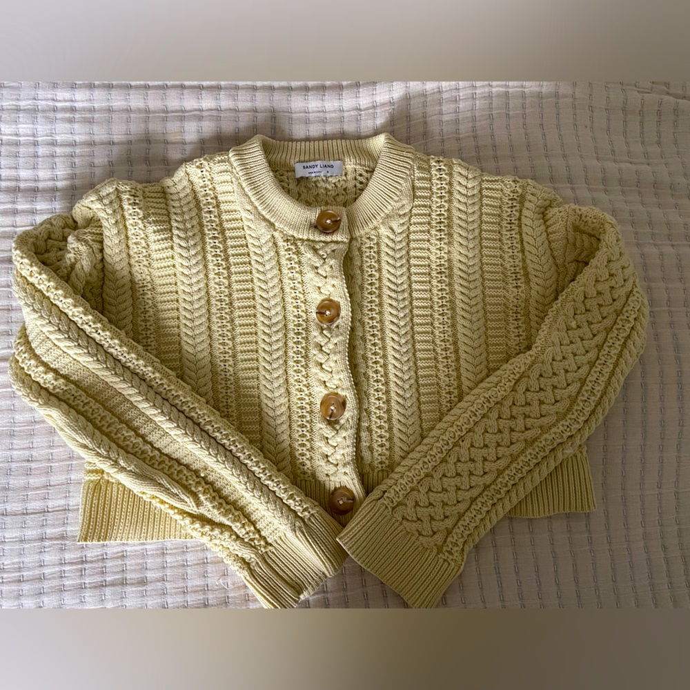 Sandy Liang Cropped Yellow Cardigan